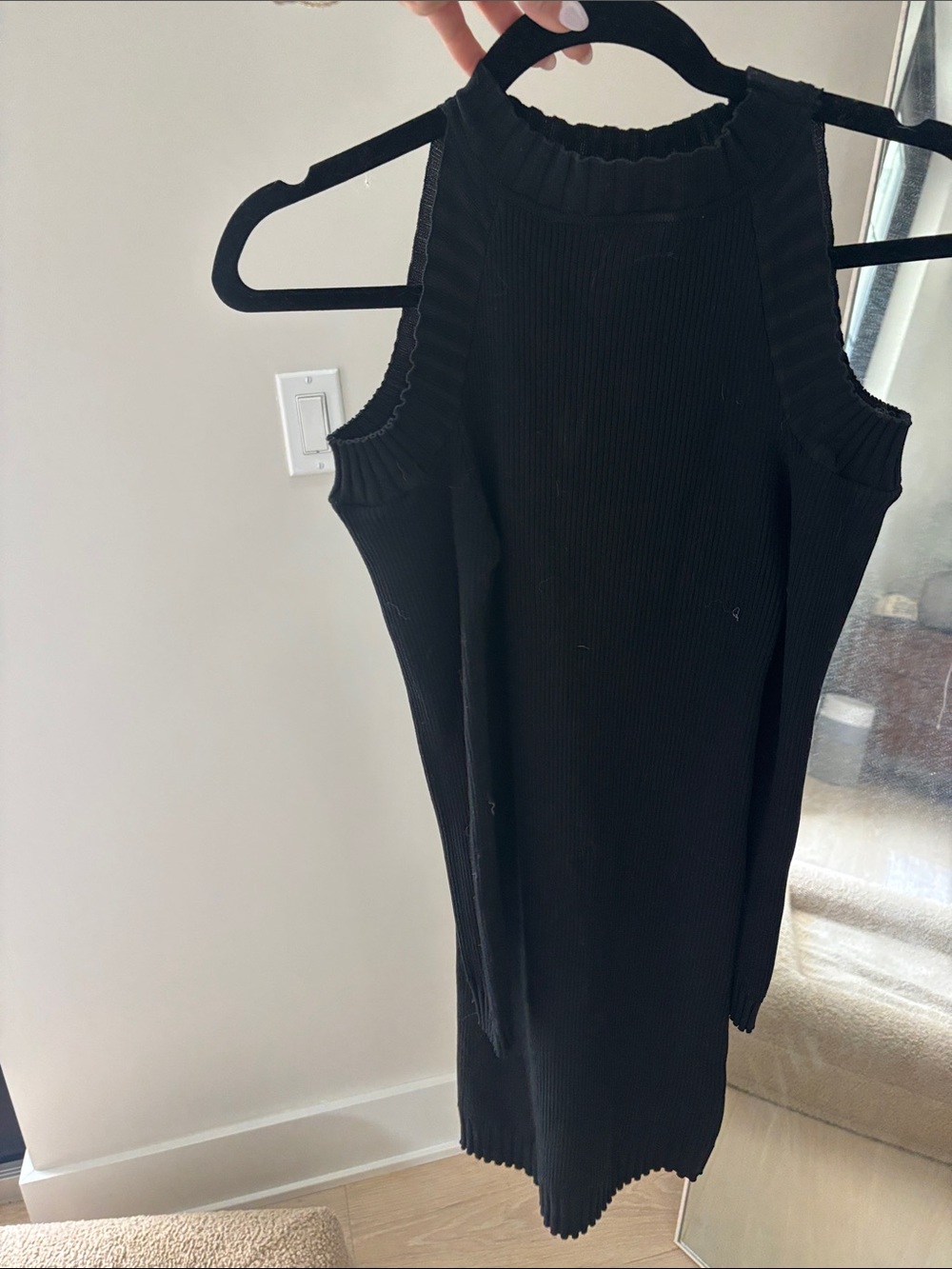 bishop + young Black Ribbed High-Neck Midi Dress